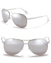 Get noticed in MARC BY MARC JACOBS metal aviator sunglasses with mirrored lenses and contrast arms.