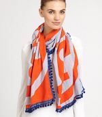 Tory's signature Reva print scarf is woven in plush cotton with the iconic logo and eye-catching pom-pom trim.Cotton42 X 80Dry cleanMade in India