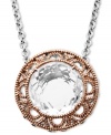 A little bit vintage, a whole lot of sparkle. Town & Country's pretty round pendant highlights a white quartz gemstone (4-1/2 ct. t.w.) in an intricate, 18k rose gold setting. Chain crafted from sterling silver. Approximate length: 18 inches. Approximate drop: 3/4 inch.