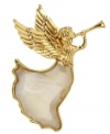 Heavenly fashion. This angel box pin from Jones New York glistens with plastic stones. Crafted in gold tone mixed metal. Approximate length: 1-1/4 inches. Includes gift box.