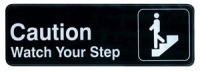 3''x9'' Restaurant Sign, Black, Caution/Watch Your Step