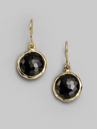 From the Lollipop Collection. Richly faceted black onyx drops sit within gleaming 18k yellow gold frames. Black onyx 18k yellow gold Drop, about 1 Diameter, about ½ Ear wire Imported