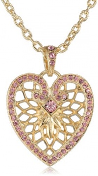 1928 Jewelry Heart of Hearts Gold-Tone Light Rose Swarovski with Heart Pendant Necklace, 18