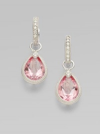 Pear-shaped drops of faceted baby pink topaz are set within granulated frames of 18k gold and diamonds, ready to hang from your favorite hoops. Diamonds, 0.04 tcw Baby pink topaz 18k white gold Drop, about ¾ Spring ring clasp Imported Please note: Earrings sold separately.