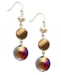 A triple-drop silhouette gleams with luminous glass and plastic beads on these linear earrings from Style&co. Crafted in bronze gold tone mixed metal. Approximate drop: 2-1/8 inches.