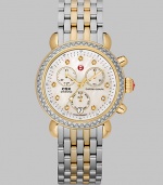 From the CSX Collection. A high contrast, technical timepiece with brilliant diamond accents. Quartz movementWater resistant to 5 ATMRound goldtone stainless steel case, 36mm (1.4) Diamond accented bezel and markers, .64 tcwMother-of-pearl dialSecond handDate-function at 6 o'clockTwo-tone stainless steel link bracelet, 18mm (0.7)Imported