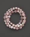 Softly shimmering pearls mingle with rose quartz.