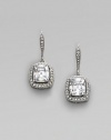 EXCLUSIVELY AT SAKS. Shimmering cushion-cut cubic zirconia, cradled in settings of pretty pavé crystals. Cubic zirconia and crystal Rhodium plated Drop, about 1¼ Ear wire Imported