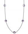 Traditionally stylish. This delicate sterling silver necklace adds just the right pop of color with oval and round-cut amethyst stations (4 ct. t.w.). Secures with a lobster claw clasp. Approximate length: 17 inches.