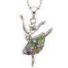 Multi Colorful Dancing Ballerina Dancer Dance Pendant Necklace Charm Silver Tone Designer Teens Girls Ballet Jewelry