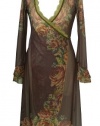 Brown Wrap Cardigan Designed by Michal Negrin with Victorian Floral Print, Long Sleeves, Ruffled Cuffs, Lace and Velvet Trim - Size XXL