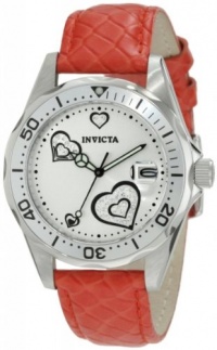 Invicta Women's 12402 Pro Diver Silver Heart Dial Red Leather Watch