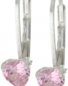 Disney Princess Sterling Silver Pink Heart Cubic Zirconia Lever Back Earrings