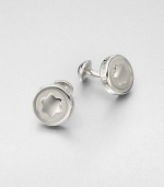 Round cuff links with embossed emblem inlay, in a polished, platinum finish.PlatinumAbout 1 diam.Imported