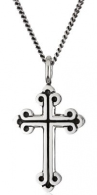 King Baby 18 Curb Link Chain with Small Traditional Cross Sterling Silver Pendant Necklace