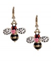 Create a buzz-worthy look with Betsey Johnson's playful bee earrings. Crafted in gold tone mixed metal, multicolored metal bees feature sparkling glass crystal accents. Approximate drop: 1/2 inch.