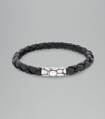 Black leather cord bracelet with signature kali clasp in sterling silver. 9 long Handmade in Indonesia