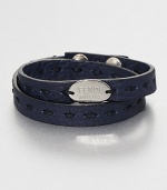 A double wrap bracelet of fine Italian leather is offset by a silver logo accent.LeatherAbout 16 diam.Made in Italy