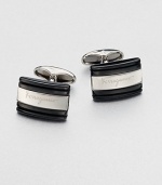 Onyx rectangular cuff links with brass inlay and signature engraved logo.Onyx/BrassAbout ½ x ¾Made in Italy