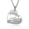 Sterling Silver Matte Finish Love, Faith, Hope Heart Pendant Necklace, 18