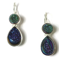 Latest Fashion Pick - Purple-Green Titanium Drusy Cutsie 925 Sterling Silver Earrings