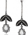 Betsey Johnson Iconic Jet Filigree Leaf and Crystal Teardrop Earrings