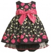 Bonnie Baby Baby-Girls Infant Flower Print Satin Sash Dress, Black, 18 Months