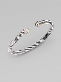 From the Color Classic Collection. A signature Yurman cable of sterling silver, richly enhanced by accents of 18k gold and bands of pavé diamonds encircling the end caps. Diamonds, 0.09 tcw Sterling silver and 18k yellow gold Cable, 5mm Diameter, about 2½ Made in USA