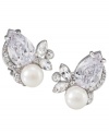 Glittering and glamorous! Enhance your evening style with these beautiful button earrings from Carolee. Combining simulated pearls with sparkling glass accents, they're set in silver tone mixed metal. Approximate diameter: 1-1/2 inches by 3/4 inch.