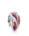 A pretty and patriotic murano glass charm in red, white, and blue. Logo-engraved sterling silver trim displays the PANDORA signature.