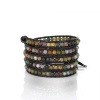 Beautiful Agate Gemstones 5 x Leather Wrap Bracelet Earth Colors--Gift Box Included