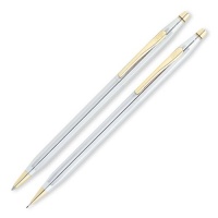 Cross Classic Century, Medalist Ballpoint Pen and .07mm Pencil Set, Polished Chrome with 23 Karat Gold Plated Appointments (330105)