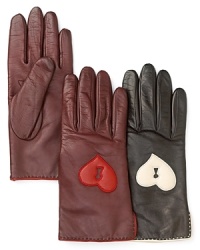 Fall in love with these black leather gloves from DIANE von FURSTENBERG, featuring a charming cream heart-and-keyhole detail.