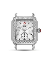 Handsome stainless steel watch head with mother-of-pearl dial, diamond bezel and sapphire accents.