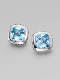 From the Albion Collection. Radiantly faceted blue topaz glows within a smooth setting of sterling silver with rich rope-textured detailing. Blue topaz Sterling silver About ½ square Post-and-hinge back Made in USA