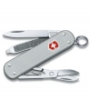 Superior craftsmanship meets classic style in the sterling silver Alox Swiss Army pocket knife. Featuring a stainless steel blade, nail file with nail cleaner, scissors, key ring, tweezers and toothpick. Lifetime guarantee against any defects in material and workmanship. Approximate length: 2-1/4 inches.