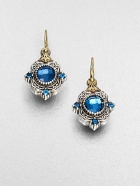 An elegant drop design with beautiful faceted London blue topaz and blue topaz stones set in sterling silver and accented with 18k gold. Sterling silver18k goldBlue topazLondon blue topazDrop, about 1French wire backImported 