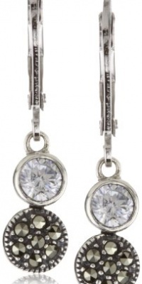 Judith Jack Sterling Silver Cubic Zirconia with Marcasite Pave Mini Drop Earrings