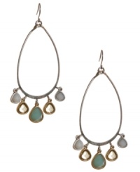 No one can escape your charms. Lucky Brand's beaded drop earrings shimmer with clear and jade-colored plastic beads. Setting crafted from an intricate mix of titanium and silver and gold tone mixed metal. Approximate drop: 3 inches.