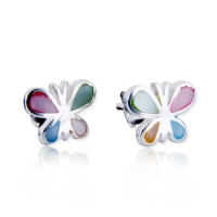 925 Sterling Silver Multi-Color Mother of Pearl Little Butterfly Post Stud Earrings 7 mm Fashion Jewelry for Women, Teens, Girls - Nickel Free