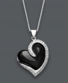 Get swept up in a whirlwind romance. This sweet heart pendant features a stylish asymmetrical shape crafted from onyx (15 mm) and encircled by sparkling, round-cut white topaz (1-1/2 ct. t.w). Setting and chain made in sterling silver. Approximate length: 18 inches. Approximate drop: 1 inch.