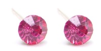 5MM Hot Pink Sapphire Colored Round Swarovski Crystal Stud Earrings, 925 Sterling Silver