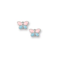 Sterling Silver Children's Pink and Blue Butterfly Earrings