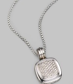 From the Albion Collection. A squared, cushion-shaped pendant of sterling silver and 18kt white gold dazzles with the shimmer of pavé diamonds. Diamonds, 0.806 tcw Sterling silver About ½ square Imported Please note: Necklace sold separately.