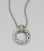 From the Metro Collection. An iconic, cabled loop pendant with a dazzling pavé diamond accented bale embellished with 18k gold on a box link chain. Sterling silver18k goldDiamonds, .12 tcwLength, about 16 to 17 ajustablePendant size, about 1Lobster clasp closureImported 