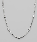 From the Diamonds by the Inch Collection. A delicate chain, sprinkled with sparkling diamonds that go on and on, in a choice of lengths, set in 18k white gold. Available in 16 with 13 diamonds (0.64 tcw), 18 with 15 diamonds (0.74 tcw). Diamonds 18k white gold Lobster clasp Made in Italy