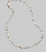 A long chain of multi-toned, water textured links that can be wrap around the neck.Sterling silver 18K gold overlay Length, about 42 Lobster clasp closure Made in USA 