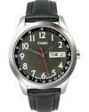 Timex Men's T2N230 Analog Silver-Tone Case Black Leather Black Dial Watch