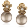 Anne Klein Baby's Breath Gold-Tone Champagne Pearl Clip Button Earrings