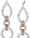 T Tahari Silver and Rose Gold Link Drop Earrings